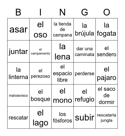 spanish camping bingo Card