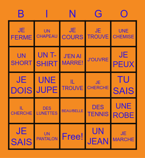 Nous Sommes, Unit 8, VERSION A Bingo Card