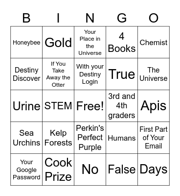 Cook Prize & Library Bingo Card