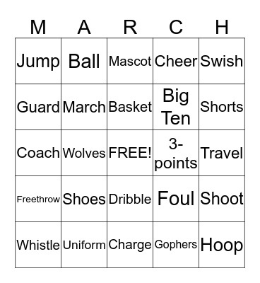 March Madness Bingo Card