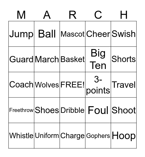 March Madness Bingo Card