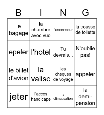 10-1 vocabulary Bingo Card