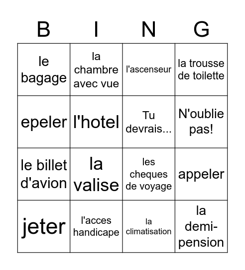 10-1 vocabulary Bingo Card