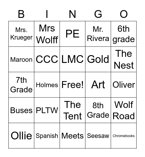 Holmes Bingo Card