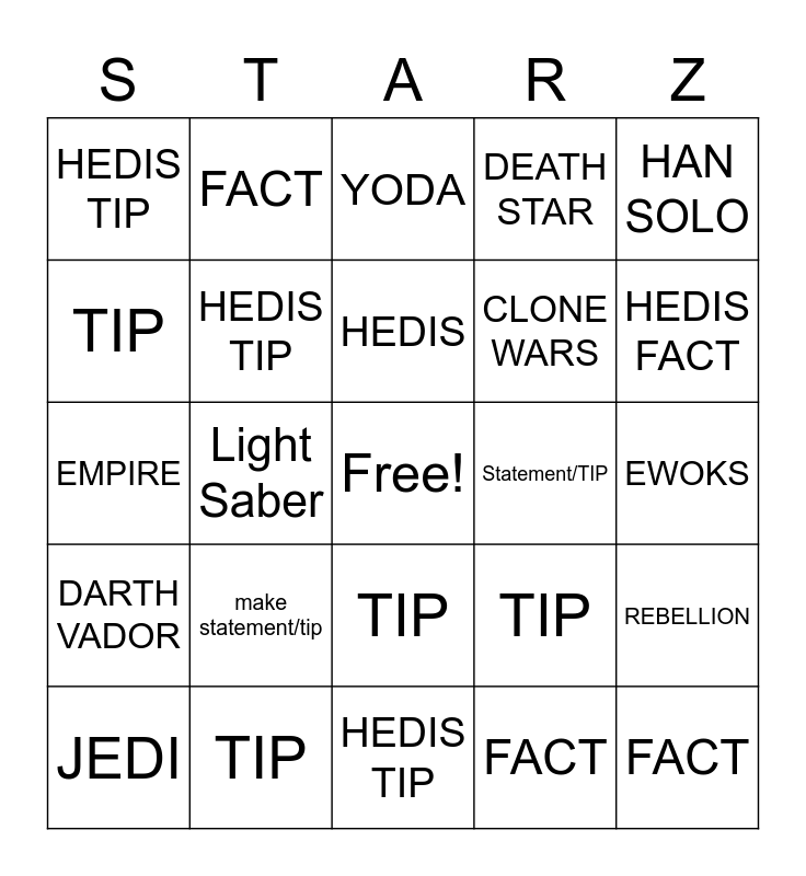 STAR WARS BINGO Card