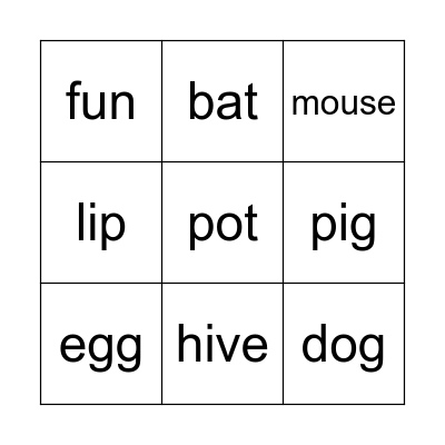 Rhyming Bingo Card