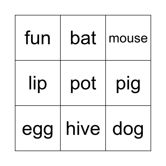 Rhyming Bingo Card
