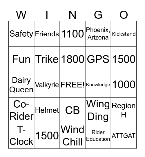 Chapter O Wingo Bingo Card