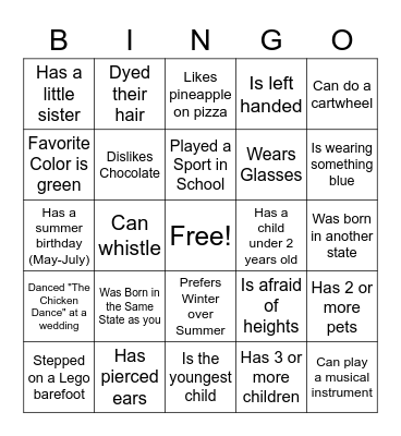 Ice Breaker BINGO Card