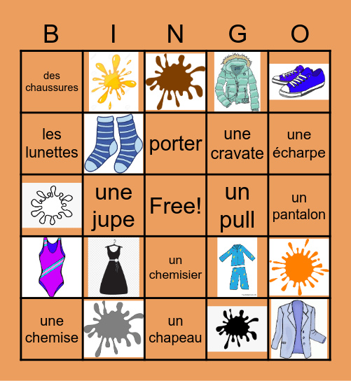 French Clothing and Accessories Bingo Card