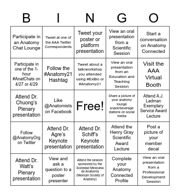 AAA 2021 Virtual Annual Meeting Bingo Card