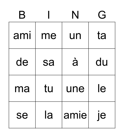 Les mots! Bingo Card