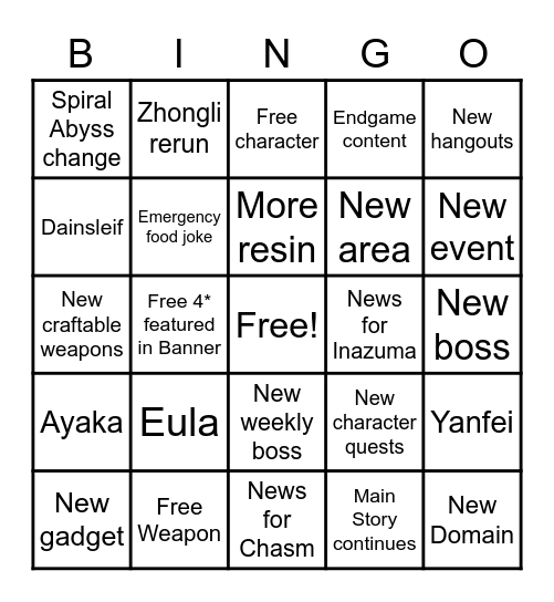 Untitled Bingo Card