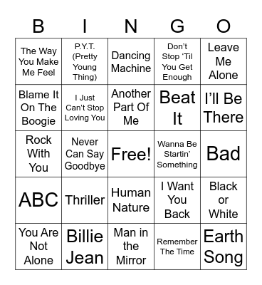 Michael Jackson Bingo! Bingo Card