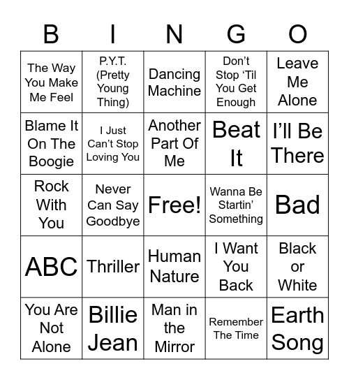 Michael Jackson Bingo! Bingo Card
