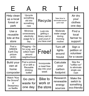 QA Fun Committee Earth Day Bingo Card