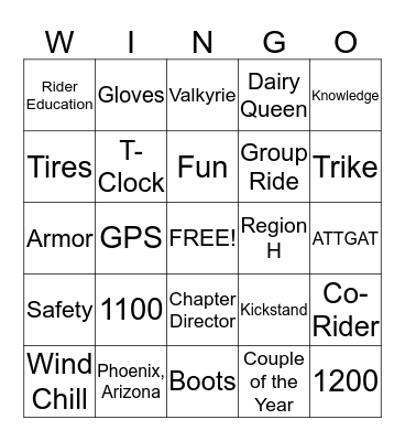 Chapter O Wingo Bingo Card