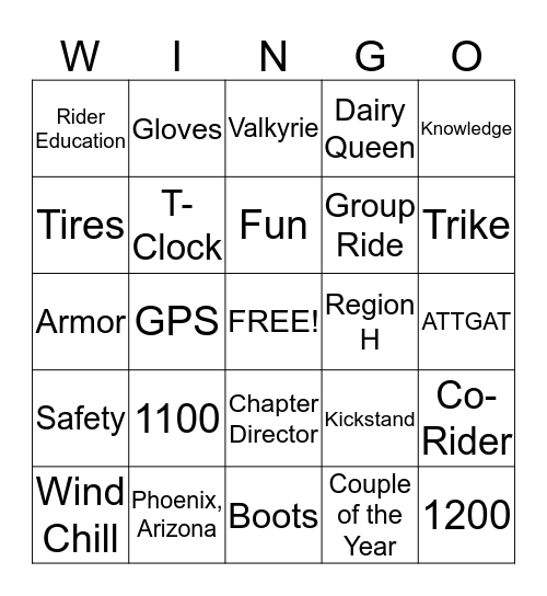 Chapter O Wingo Bingo Card