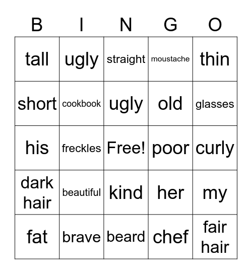 I wonder 3.1 adjectives Bingo Card