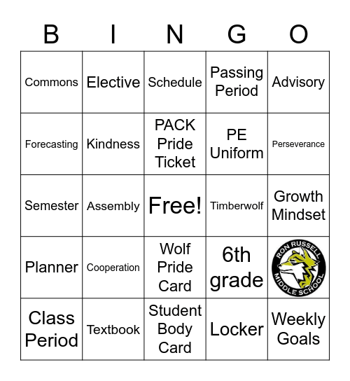 RRMS Bingo! Bingo Card