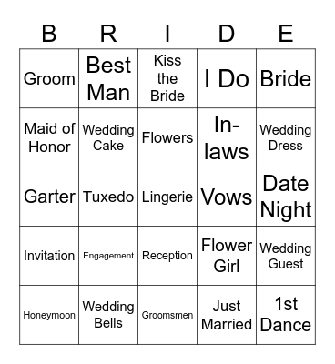 Bride  Bingo Card