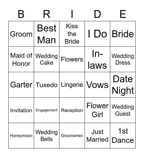 Bride  Bingo Card
