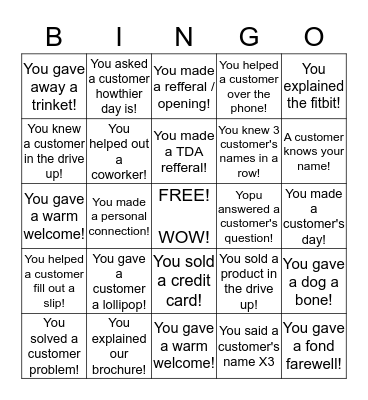 TD Bank's WoW! Bingo Card