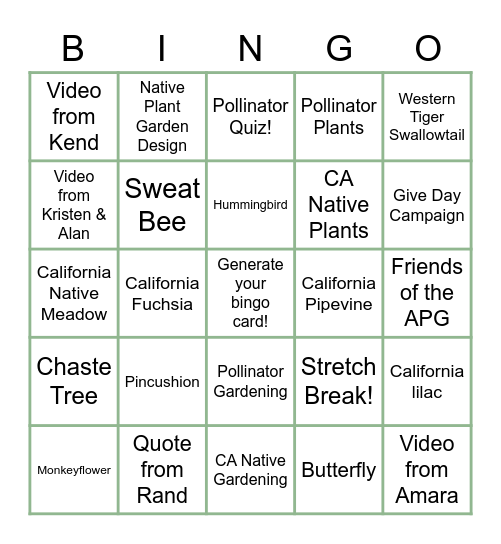 APG Picnic Day Bingo Card