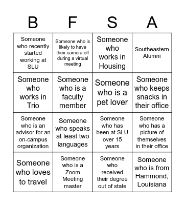 Black Faculty and Staff Association Bingo Card