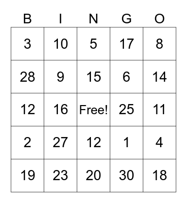 Canama Family Vlog Bingo Card
