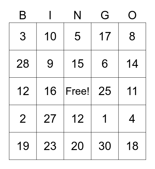 Canama Family Vlog Bingo Card