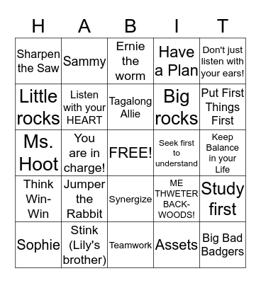 Habits of Happy Kids Bingo Card