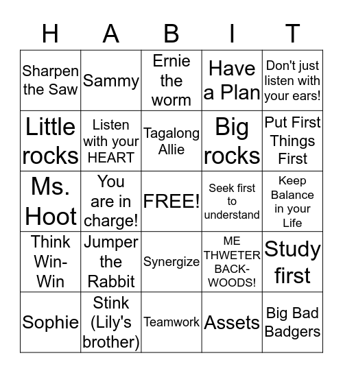 Habits of Happy Kids Bingo Card