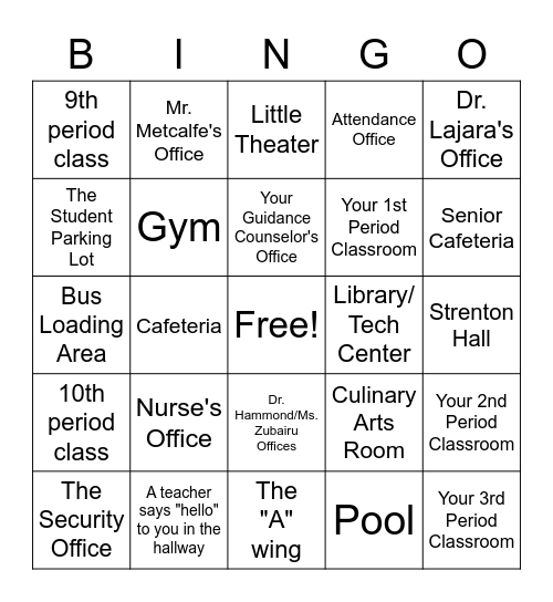 Tour of CHS Bingo Card