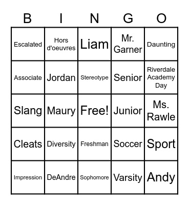 New Kid Ch. 1-6 Vocab Bingo Card