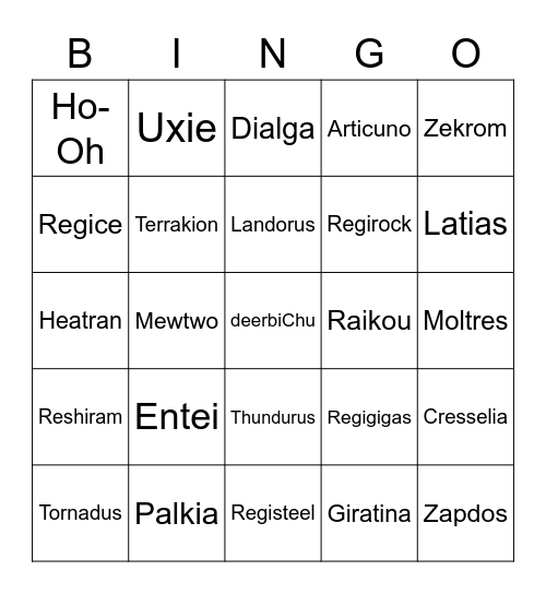 Oops all legendaries Bingo Card