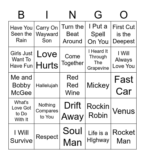 Hey, They Don't Sing That! Bingo Card