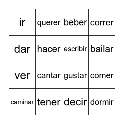 Spanish Verb Bingo Card