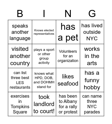Cooper Square Get to Know You Bing(o) Bingo Card