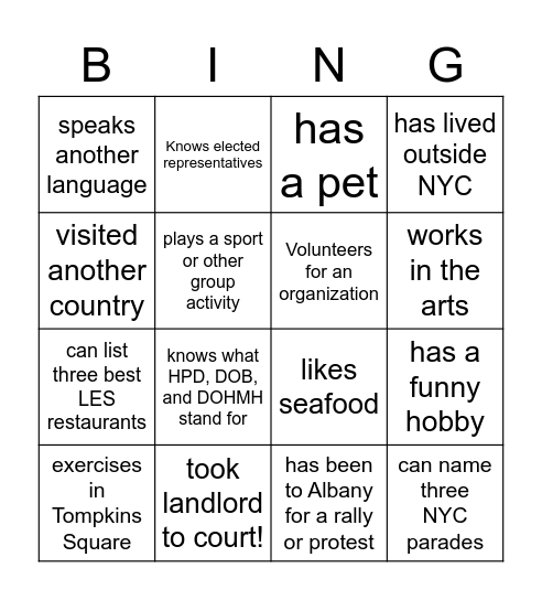 Cooper Square Get to Know You Bing(o) Bingo Card