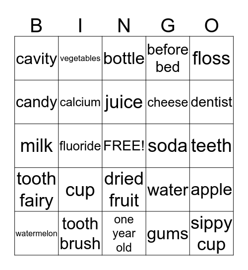 Healthy Teeth Bingo Card