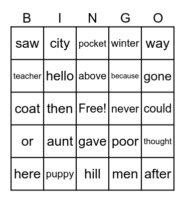 Untitled Bingo Card