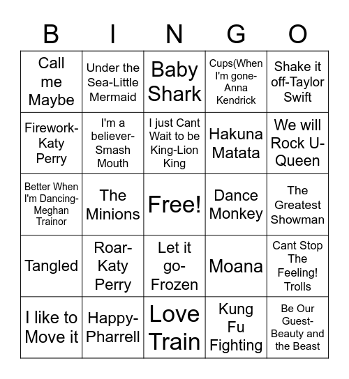 Music Bingo Card