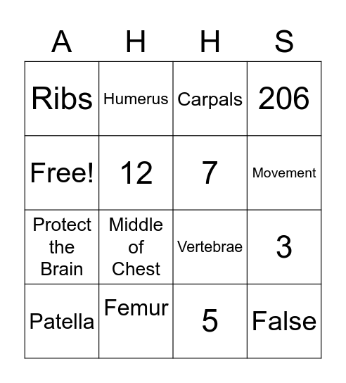 Skeletal System Bingo Card
