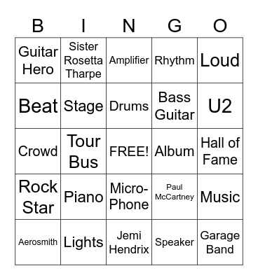 Zumwalt Rock & Roll Bingo Card