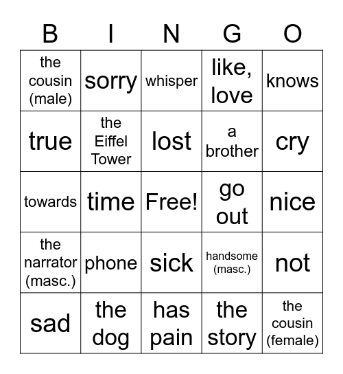 French Play Bingo Card