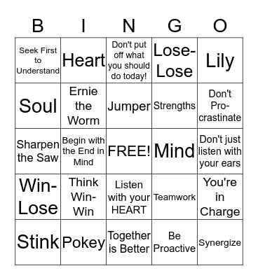 Habits of Happy Kids Bingo Card