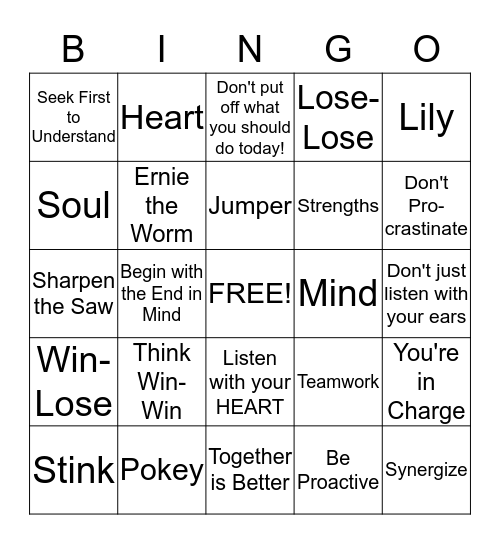 Habits of Happy Kids Bingo Card