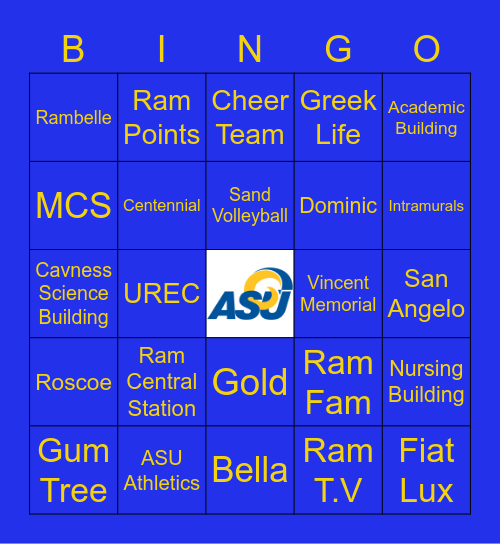 Angelo state word bingo Card