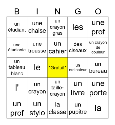 Les Objets Bingo Card